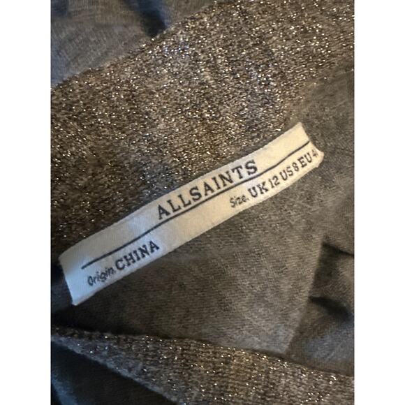 Women US-8 All Saints AllSaints Gray Sweater Priva Jumper Dress Wool Metallic - Picture 6 of 8